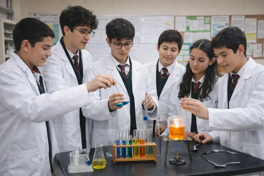 Alumnos en el laboratorio del colegio licancabur